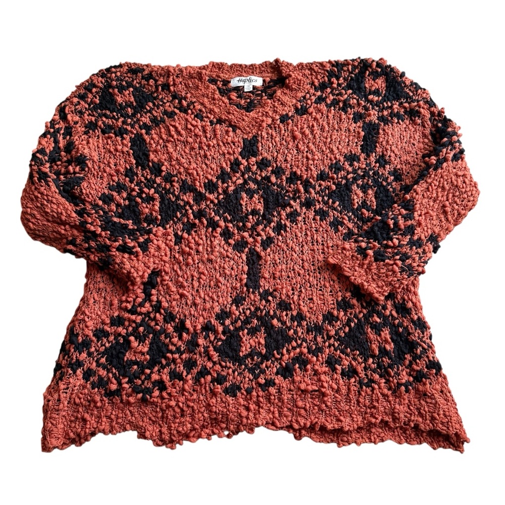 Haptics Elegant V-Neck Sweater - Rust and Black